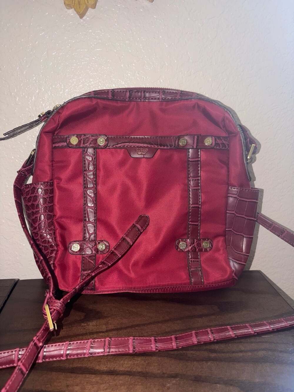 Tutilo New York Nylon and Croc-Embossed Faux Leather Crossbody Bag